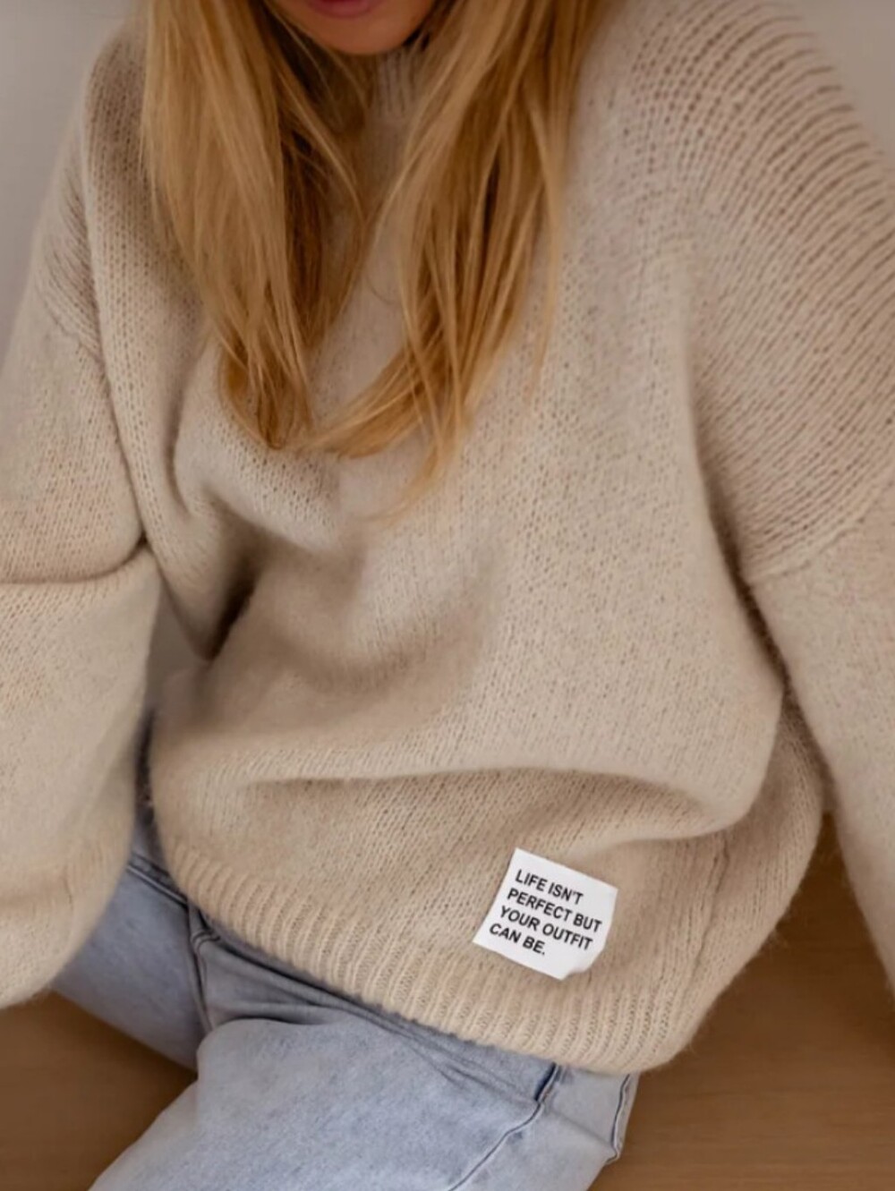 Cozy Crewneck Sweater in Light Beige Made In Italy